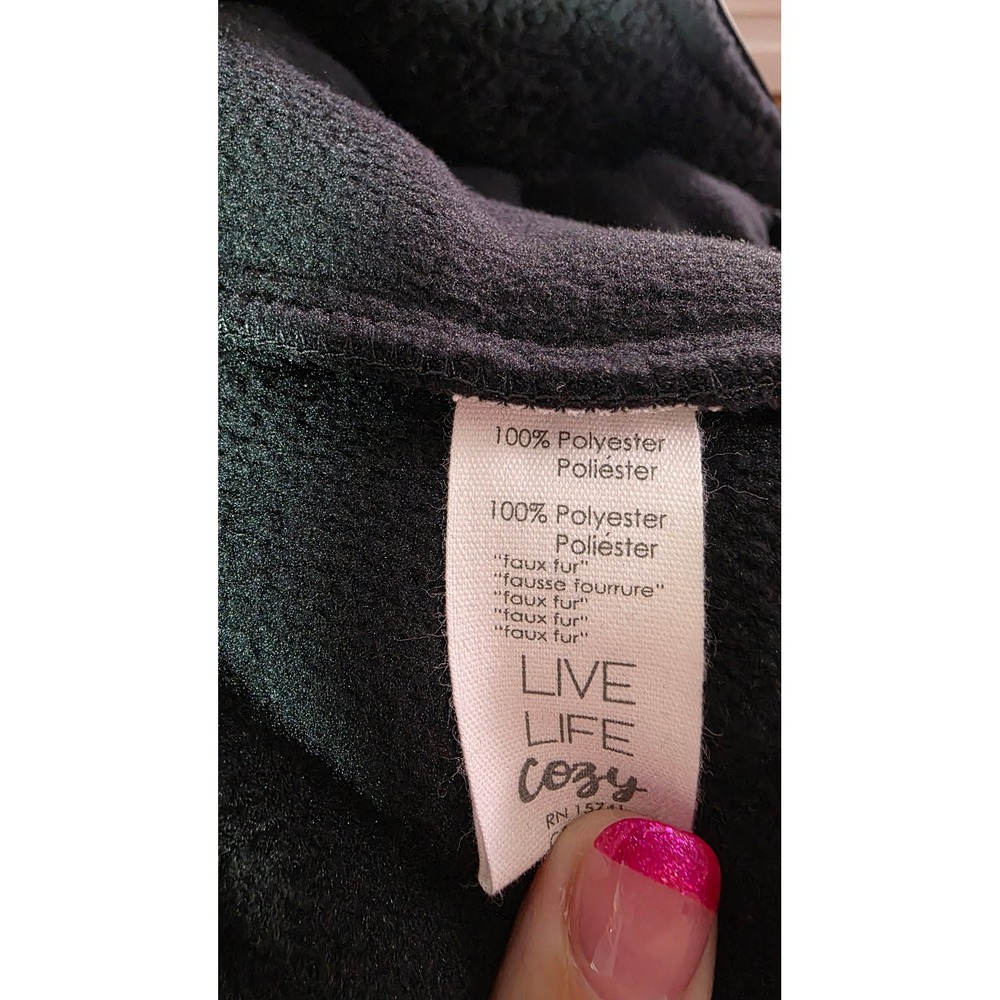PJ Salvage Womens Sherpa Zip Up Hoodie Black Oversized Faux Fur Jacket Large NWT - Picture 8 of 9
